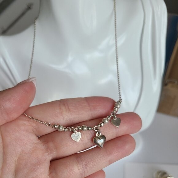 Vintage Sterling Silver Soft Girl Dainty Layered Dangle Heart Love Necklace - Picture 6 of 9